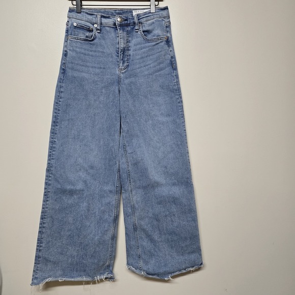 rag & bone Denim - Rag & Bone Whitney Wide Leg Jeans Women's 28 Light Wash Raw Hem Denim $255
